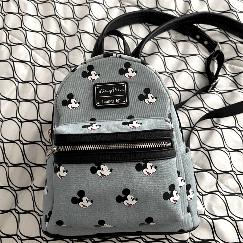 Jean Mickey Pattern Mini Backpack Loungefly